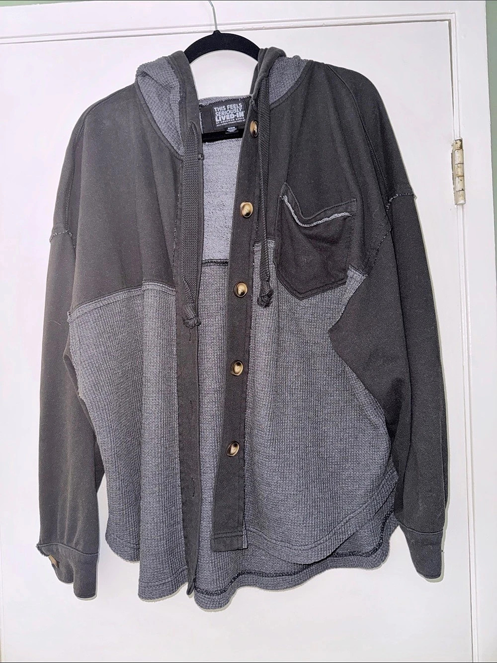 This Feels Seriously Lived-In Color Block Hooded Shirt Jacket